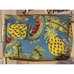 Vintage Prezzo Multicolored Fruit, Beaded Sequin Purse W/ Wooden Handle